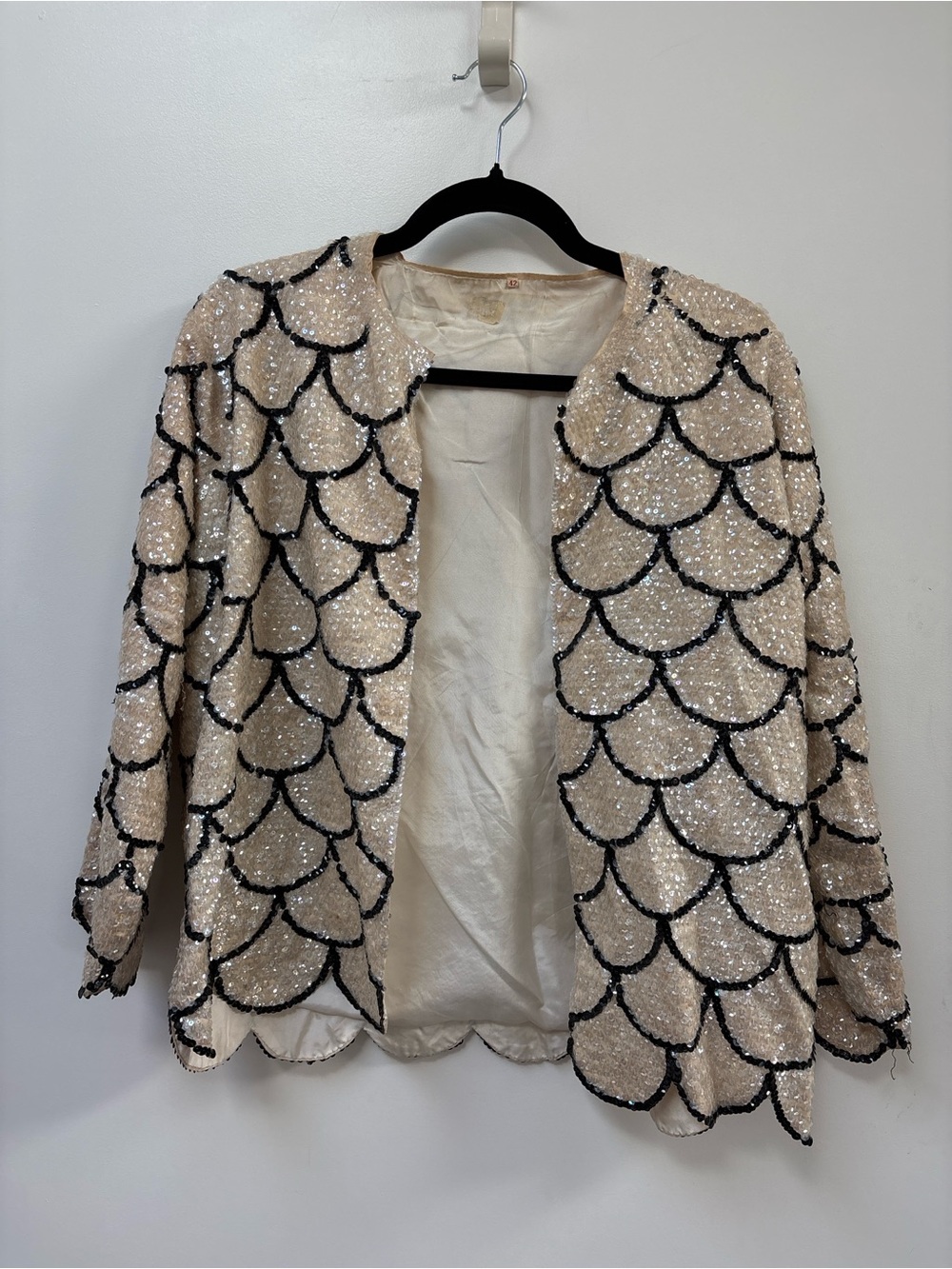 Vintage Sequin Scallop Open-Front Jacket